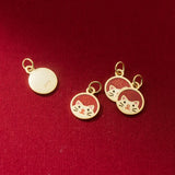 925 Silver Retro 11MM 3D Lucky Cat Enamel Pendant DIY Supplies