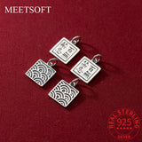 925 Silver Retro 13MM Geometric Square Wave Letters Pendant Charms