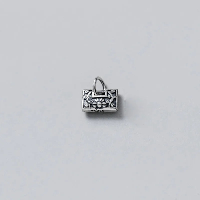 925 Sterling Thai Silver Flower Pattern Rock Shape Charms Women Dangle Pendant