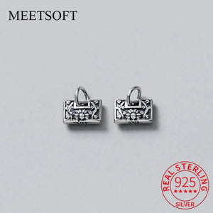 925 Sterling Thai Silver Flower Pattern Rock Shape Charms Women Dangle Pendant
