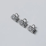 925 Sterling Thai Silver Flower Pattern Rock Shape Charms Women Dangle Pendant