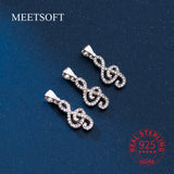 925 Silver Zircon Note Pendant Charms for DIY Necklace Making