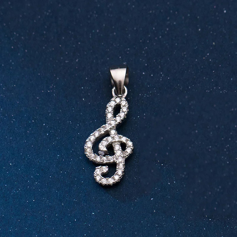 925 Silver Zircon Note Pendant Charms for DIY Necklace Making