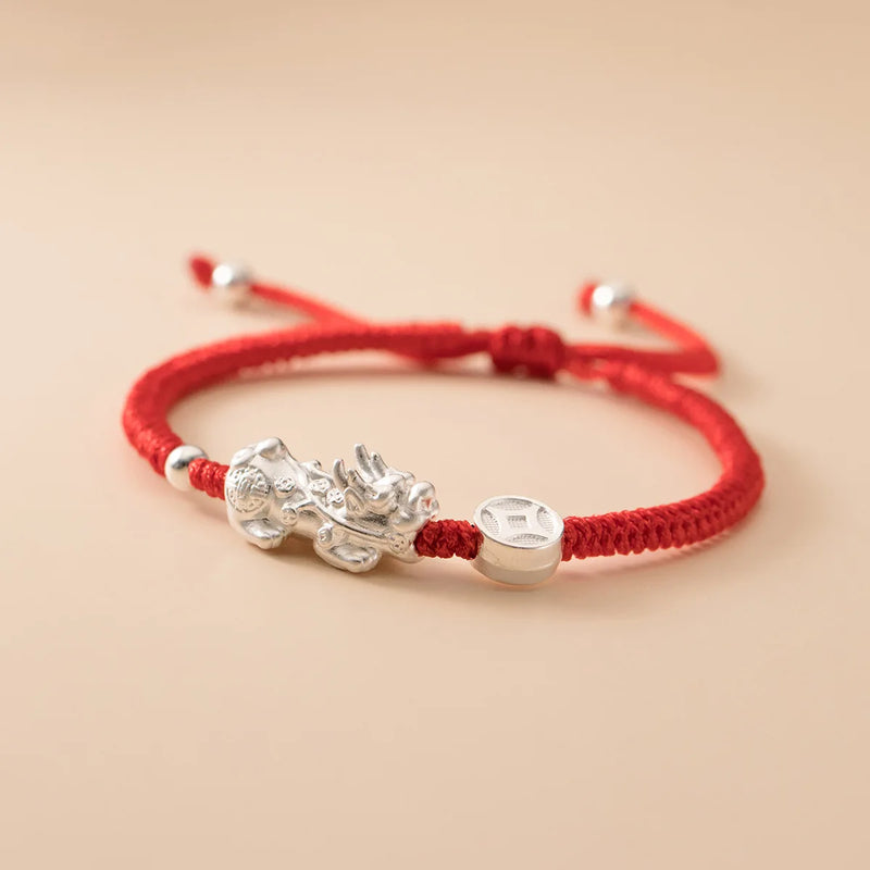 S925 Sterling Silver PIXIU Red Rope Bracelet Charm Jewelry DIY