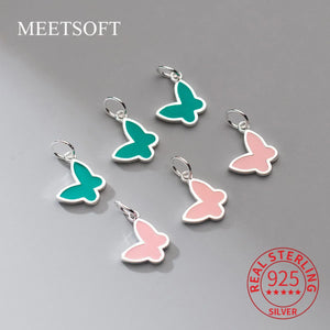 S925 Enamel Butterfly Pendant Charms for DIY Necklace