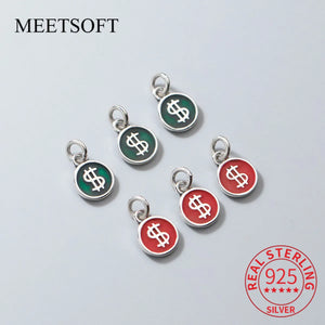 S925 Sterling Silver Enamel Dollar Pendant Charms for DIY Necklace Bracelet