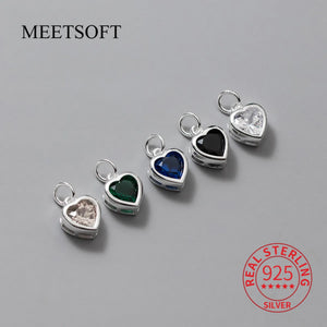 S925 Sterling Silver Multicolor Zircon Heart Pendant DIY Bracelet Charms