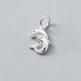 925 Sterling Silver Two Dolphins Animals Charms DIY Jewelry Necklace Accessory