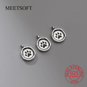 S925 Sterling Silver Bear Paw Round Card Pendant Charms Necklace Accessory