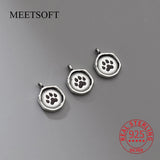 S925 Sterling Silver Bear Paw Round Card Pendant Charms Necklace Accessory