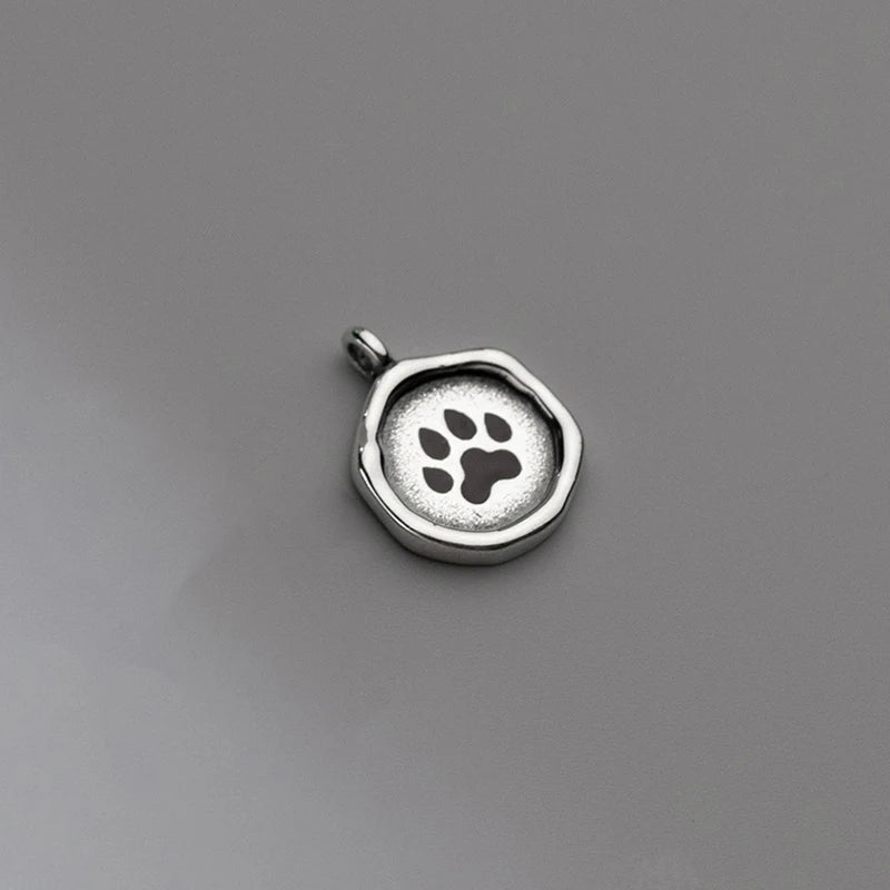 S925 Sterling Silver Bear Paw Round Card Pendant Charms Necklace Accessory