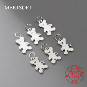 S925 Sterling Silver Frosted Bear Pendant DIY Necklace Bracelet Accessory