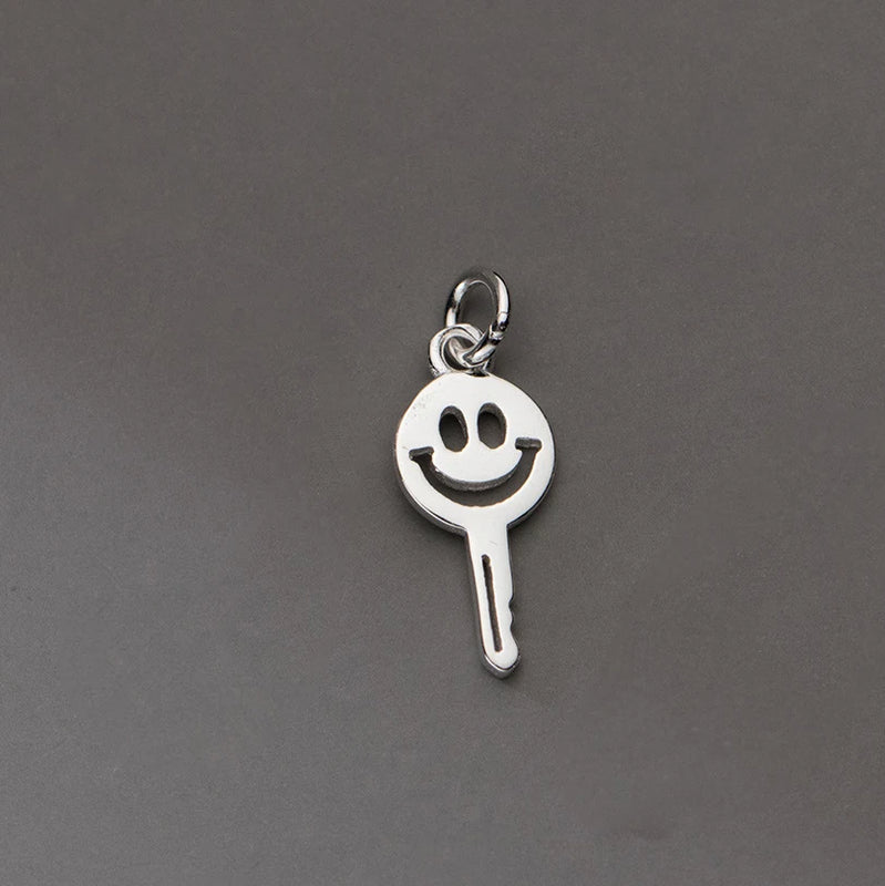 S925 Sterling Silver Happy Geometry Key Pendant Charms