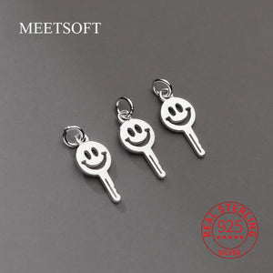 S925 Sterling Silver Happy Geometry Key Pendant Charms