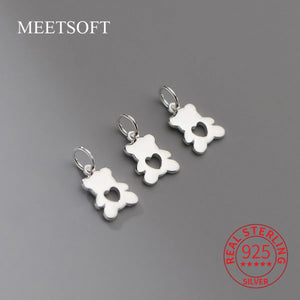 S925 Sterling Silver Heart Bear Pendant Charms DIY Necklace Bracelet