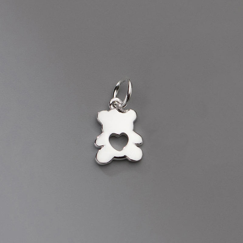 S925 Sterling Silver Heart Bear Pendant Charms DIY Necklace Bracelet
