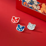 925 Silver Tiger Head Enamel Button Charms for DIY Bracelet Making