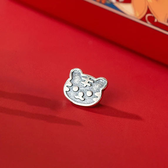 925 Silver Tiger Head Enamel Button Charms for DIY Bracelet Making