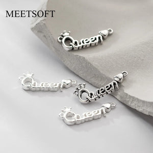 925 Silver Retro Queen Crown Double Hole Pendant Charms