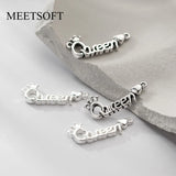 925 Silver Retro Queen Crown Double Hole Pendant Charms