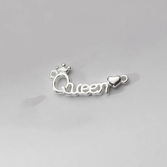 925 Silver Retro Queen Crown Double Hole Pendant Charms