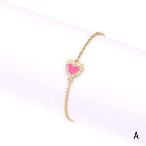925 Silver Colorful Heart Enamel Zircon Bracelet for Women
