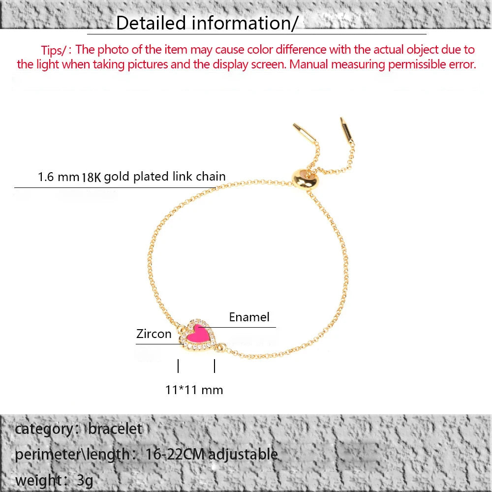 925 Silver Colorful Heart Enamel Zircon Bracelet for Women