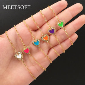925 Silver Colorful Heart Enamel Zircon Bracelet for Women