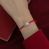 925 Silver Tiger Head Red Rope Bracelet Women Jewelry Charms