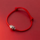 925 Silver Tiger Head Red Rope Bracelet Women Jewelry Charms