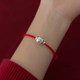 925 Silver Tiger Head Red Rope Bracelet Women Jewelry Charms
