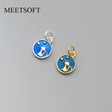 925 Sterling Silver Plating Cat Kitty Enamel Pendant Charms