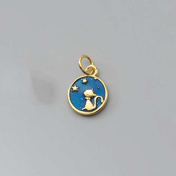 925 Sterling Silver Plating Cat Kitty Enamel Pendant Charms