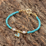 925 Silver Turquoise Beads Heart Pearl Bracelet