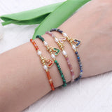 925 Silver Turquoise Beads Heart Pearl Bracelet