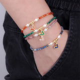 925 Silver Turquoise Beads Heart Pearl Bracelet