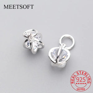925 Silver Hollow Ball Zircon Charms for DIY Jewelry