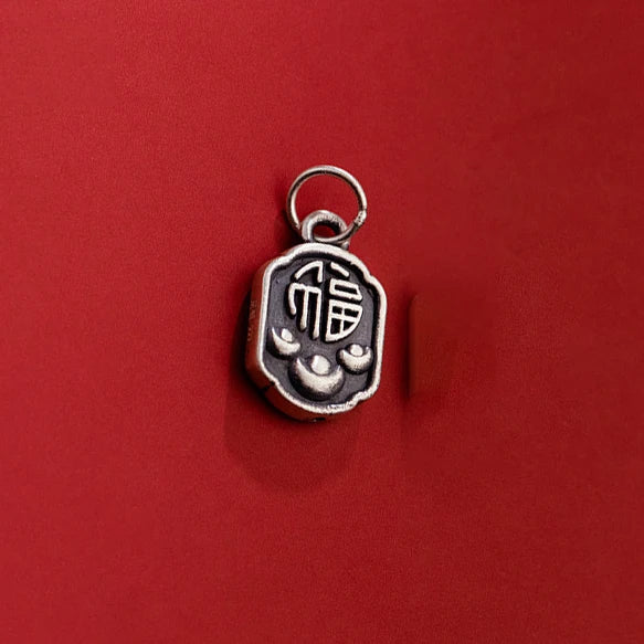 Real 925 Silver Retro Distressed Luck Ingots Pattern Pendant Charms