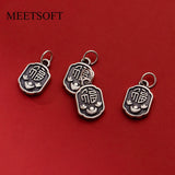 Real 925 Silver Retro Distressed Luck Ingots Pattern Pendant Charms