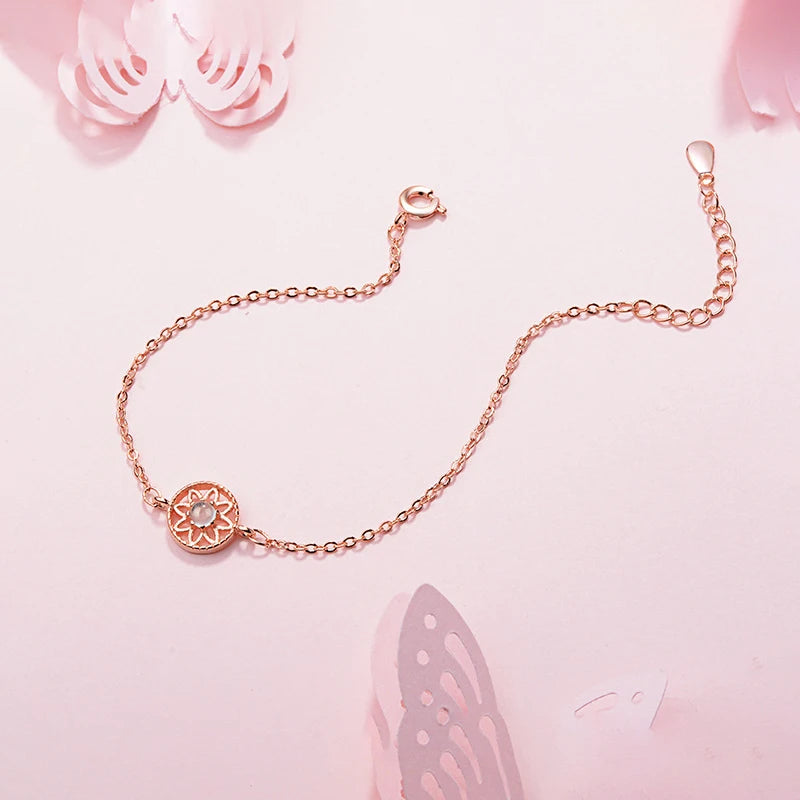 925 Silver Zircon Flower Bracelet Romantic Charm Jewelry