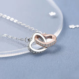 925 Silver Heart-to-heart Double Ring Zircon Chokers Necklace
