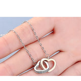 925 Silver Heart-to-heart Double Ring Zircon Chokers Necklace