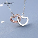 925 Silver Heart-to-heart Double Ring Zircon Chokers Necklace