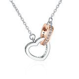 925 Silver Heart-to-heart Double Ring Zircon Chokers Necklace