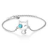 925 Sterling Silver Kitty Eye Zircon Charm Bracelet for Women