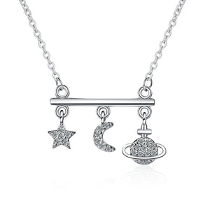925 Silver Star Moon Planet Zircon Chokers Women Necklace