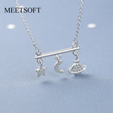 925 Silver Star Moon Planet Zircon Chokers Women Necklace