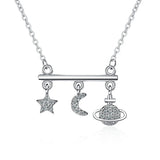 925 Silver Star Moon Planet Zircon Chokers Women Necklace