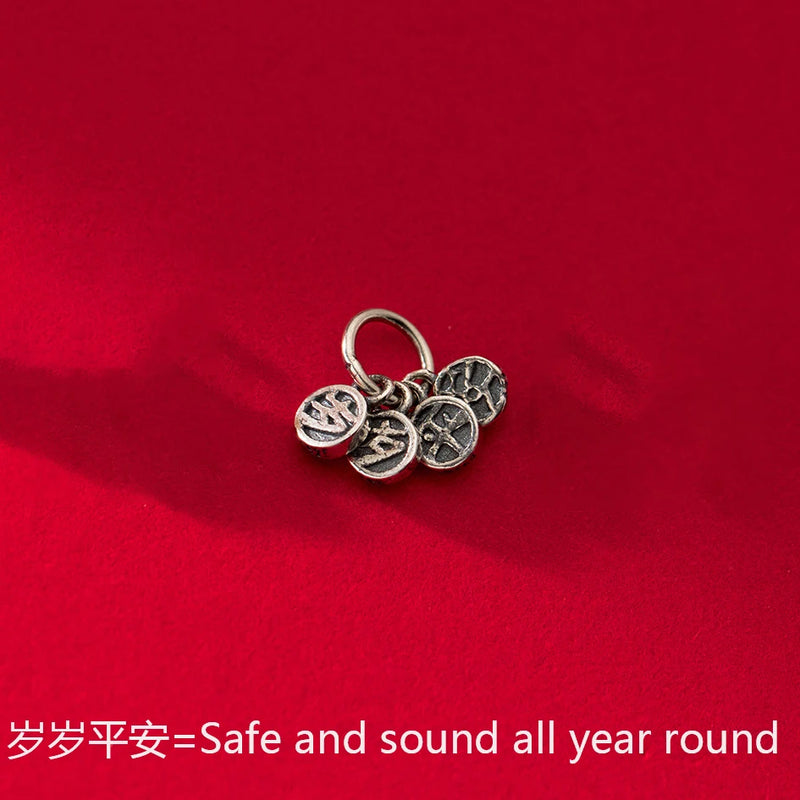 925 Sterling Silver Lucky Round Card Letter Pendant Charms