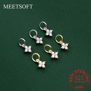 S925 Sterling Silver Flower Zircon Pendant DIY Charms
